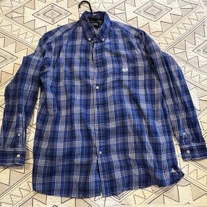 Chaps Blue and White Plaid Button Down Shirt